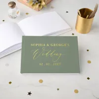 Elegant Modern Sage  and Gold Wedding Foil Guest Book