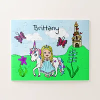 Personalized Name Princess and Unicorn Fairytale Jigsaw Puzzle