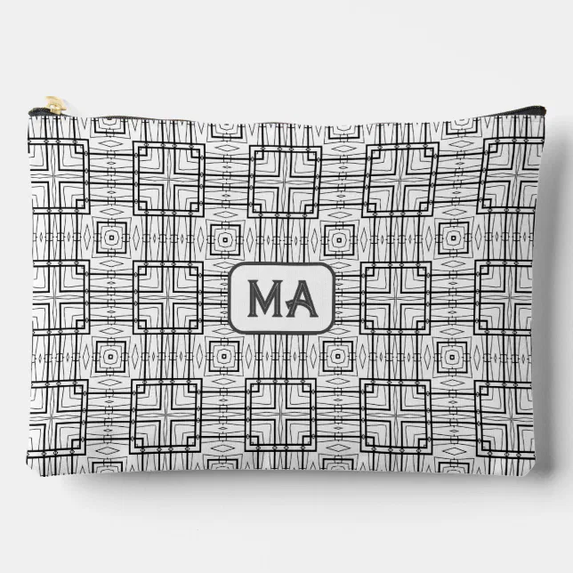 Black and White Geometric Squares Pattern Large Accessory Pouch