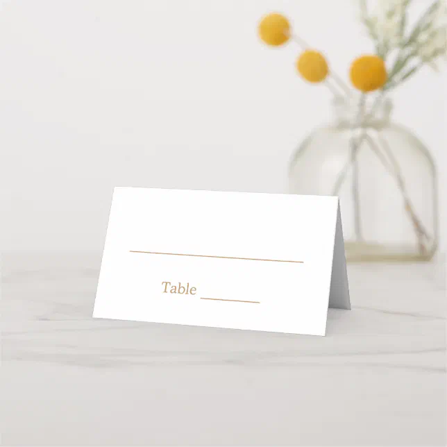 White Golden Beige Wedding Folded Place Card