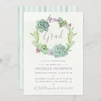 Watercolor Cactus Succulents Graduation Party Invitation