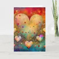 Abstract Paper Mache Hearts Valentine's Day Card