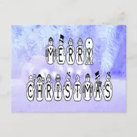 Merry Christmas Snow People Font, Blue Tint Snow Holiday Postcard