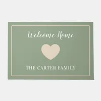 Welcome Home Sage-Green Champagne Border Newlyweds Doormat