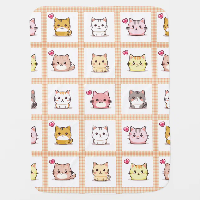 Assorted Kittens Vintage Salmon Gingham Baby Blanket