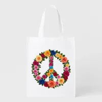 Rose Peace Symbol Grocery Bag