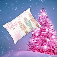 Christmas in Pink Nutcrackers on White |  Outdoor Pillow