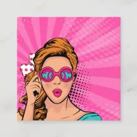 Retro Pop Art Blonde Lady Wow Pink ID556 Square Business Card