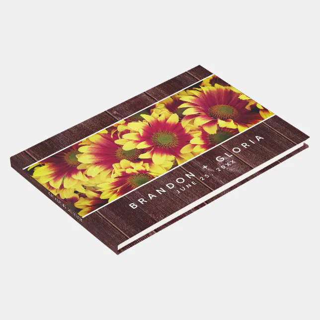 Rustic Autumn Sunflowers on Fence Wedding Guest Book