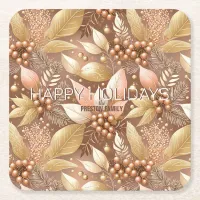 Pink Gold Christmas Pattern#8 ID1009 Square Paper Coaster