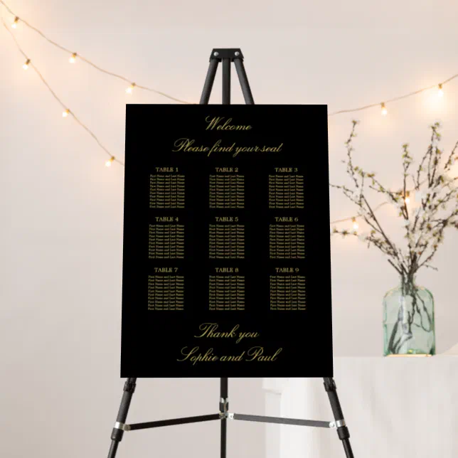 Black Golden Beige 9 Table Seating Chart Foam Board