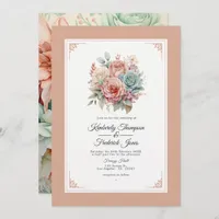 Dusty Rose, Mint Green, and Blush Floral Wedding Invitation