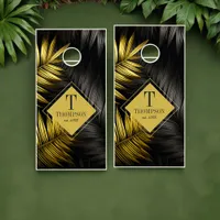 Black and Gold Tropical Beach House Cornhole Set