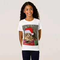 Maine Coon Cat Santa & Gifts Christmas Tree Behind T-Shirt