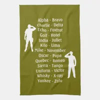 Saluting Army Soldiers Phonetic Alphabet Lesson Kitchen Towel