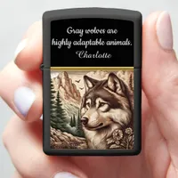 A majestic wolf gazes over a tranquil landscape zippo lighter