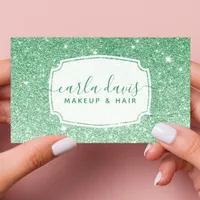 Modern Emerald Green Ombre Glitter Makeup Artist Business Card