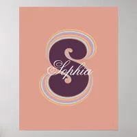 Initial Letter Stylish Retro Peach Name Monogram Poster