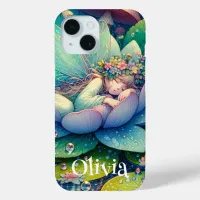 Fairy Sleeping on a Flower Personalized iPhone 15 Case