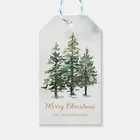 Watercolor Rustic Winter Pine Trees Christmas Gift Tags