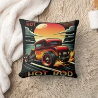 Hot rod racing at sunset throw pillow