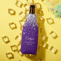 Silver Glitter Royal Purple 21st Birthday Bottle Cooler