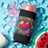 Heart in Flowers Pixel Art Personalized  Seltzer Can Cooler