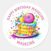 Whimsical Frosted Cake Personalized Birthday Classic Round Sticker
