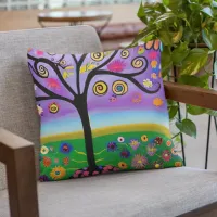 Pretty Whimsical Tree Folk Art Ai  Generated Art Throw Pillow