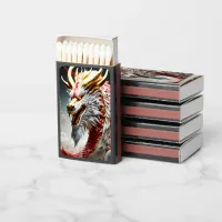 Fire breathing dragon red white and gold scales matchboxes