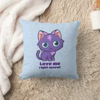Purple Anime Cat Vector Art Blue Throw Pillow