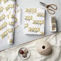 Class of 2023 Black and Gold Typography Graduation Wrapping Paper