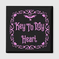 Goth Valentine Key To My Heart Pink Magnet