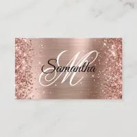 Glittery Rose Gold Foil Monogram Online Profile Business Card