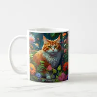 Cute Orange and White Cat sitting in Flowers Coffee Mug