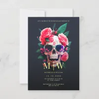 Floral Skull Monogram Halloween Wedding Invitation