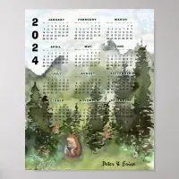 2024 Monthly Calendar Watercolor Forest Poster