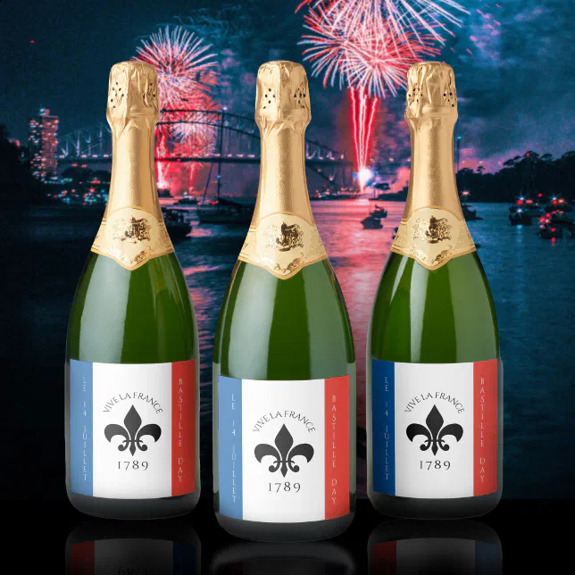 Bastille Day Fleur-de-Lis Tricolore France Flag Sparkling Wine Label