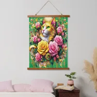 Feline Amidst a Vibrant Floral Bloom Hanging Tapestry