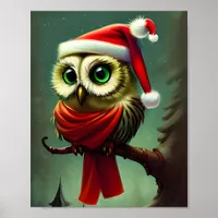 Vintage Rustic Santa Owl Christmas Holiday Poster