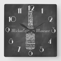 Mancave Blackboard Retro Chalk Personalized Square Wall Clock