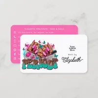 Pink & Turquoise Periodt Black Woman Nail Salon Business Card