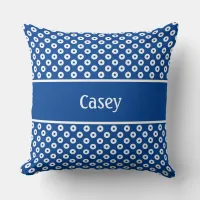 Dark Blue Polka-Dots with Name on Stripe Throw Pillow