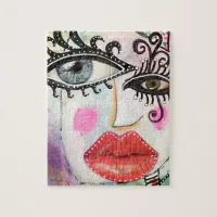 Big Eyes Lips Quirky Collage Art Artistic Fun Face Jigsaw Puzzle