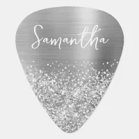 Glittery Silver Glam Name Guitar Pick