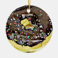 Chocolate Sprinkled Donut Yummy Food Christmas Ceramic Ornament