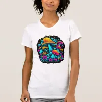 Retro Neon Mushrooms and Flowers  T-Shirt