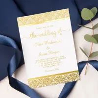 Elegant Gold Foil Damask White Wedding Foil Invitation