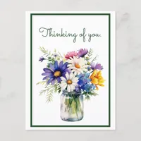 Thinking of You Watercolor Flowers Customize Postcard