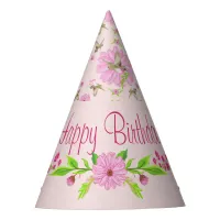 Pink and Green Nostalgic Floral Party Hat